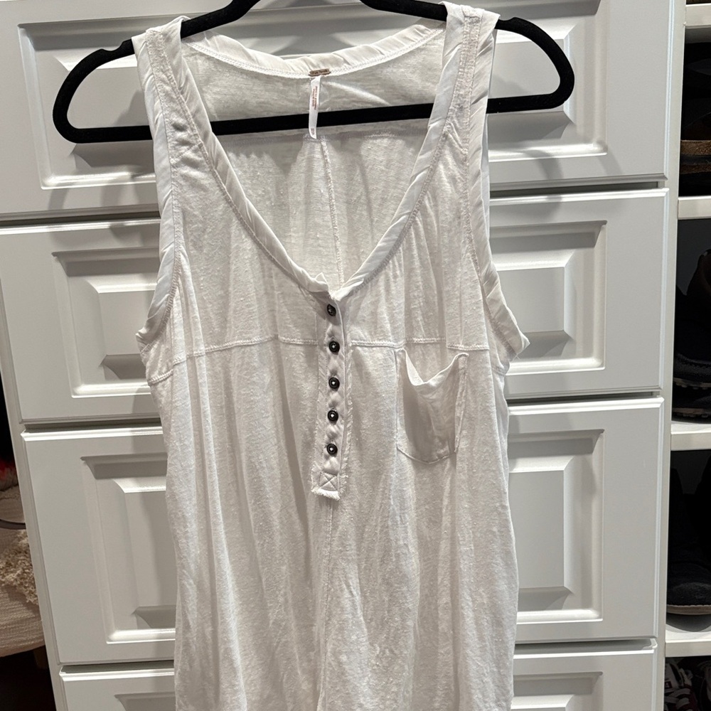 Free People White Sleeveless Button-Front Top